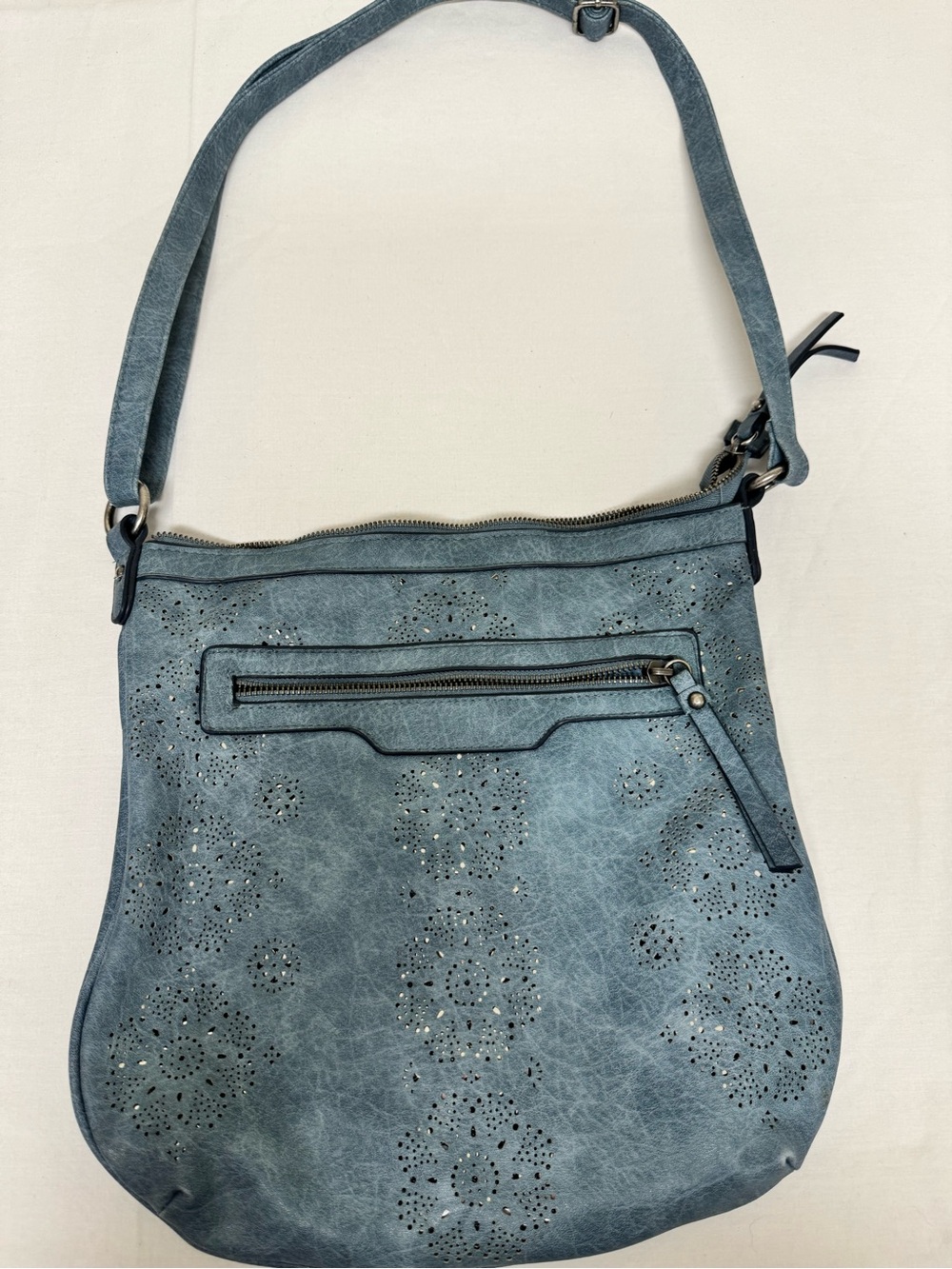 Blue Women's Perforated Crossbody Bag